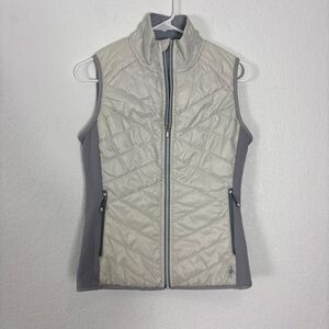 SmartWool White Puffer Vest Front and Grey Merino Wool Back Women's Small